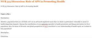 NUR 513 Discussion Role of APN in Promoting Health