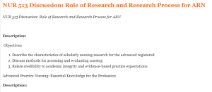 NUR 513 Discussion Role of Research and Research Process for ARN