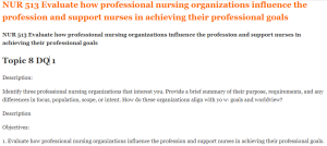 NUR 513 Evaluate how professional nursing organizations influence the profession and support nurses in achieving their professional goals
