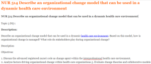 NUR 514 Describe an organizational change model that can be used in a dynamic health care environment