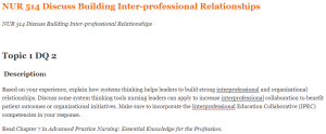 NUR 514 Discuss Building Inter-professional Relationships