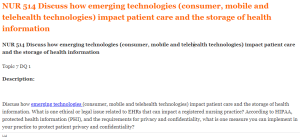 NUR 514 Discuss how emerging technologies (consumer, mobile and telehealth technologies) impact patient care and the storage of health information