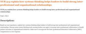NUR 514 explain how systems thinking helps leaders to build strong inter-professional and organizational relationships