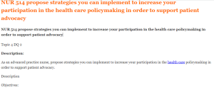 NUR 514 propose strategies you can implement to increase your participation in the health care policymaking in order to support patient advocacy