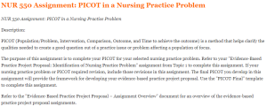 NUR 550 Assignment PICOT in a Nursing Practice Problem