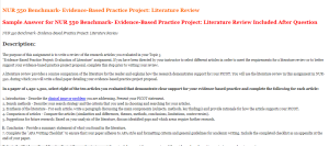 NUR 550 Benchmark- Evidence-Based Practice Project Literature Review