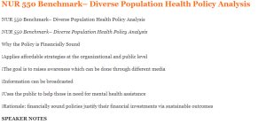 NUR 550 Benchmark– Diverse Population Health Policy Analysis