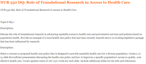 NUR 550 DQ Role of Translational Research in Access to Health Care