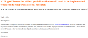 NUR 550 Discuss the ethical guidelines that would need to be implemented when conducting translational research
