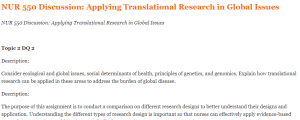 NUR 550 Discussion Applying Translational Research in Global Issues