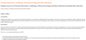 NUR 550 Discussion Challenges of Research Design and Data Collections