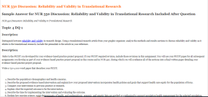 NUR 550 Discussion Reliability and Validity in Translational Research