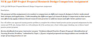 NUR 550 EBP Project Proposal Research Design Comparison Assignment