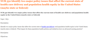 NUR 550 Identify two major policy issues that affect the current state of health care delivery and population health equity in the United States (maybe state or federal)