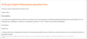 NUR 550 Topic 8 Discussion Question Two