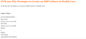 NUR 590 DQ Strategies to Create an EBP Culture in Health Care