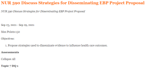 NUR 590 Discuss Strategies for Disseminating EBP Project Proposal