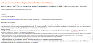 NUR 590 Discussion Assess Organizational Readiness for EBP Project
