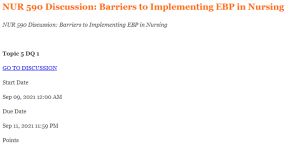 NUR 590 Discussion Barriers to Implementing EBP in Nursing
