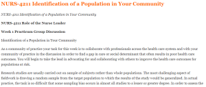 NURS-4211 Identification of a Population in Your Community