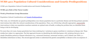 NURS-4211 Population Cultural Considerations and Genetic Predispositions