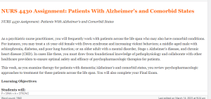 NURS 4430 Assignment Patients With Alzheimer’s and Comorbid States