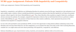 NURS 4430 Assignment Patients With Impulsivity and Compulsivity