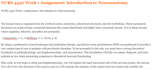 NURS 4430 Week 1 Assignment Introduction to Neuroanatomy