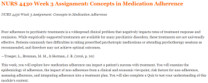 NURS 4430 Week 3 Assignment Concepts in Medication Adherence