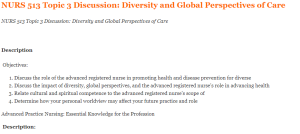 NURS 513 Topic 3 Discussion Diversity and Global Perspectives of Care