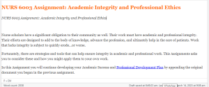 NURS 6003 Assignment Academic Integrity and Professional Ethics