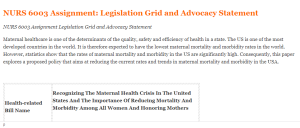 NURS 6003 Assignment Legislation Grid and Advocacy Statement