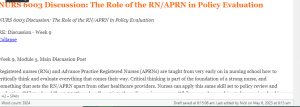 NURS 6003 Discussion The Role of the RN APRN in Policy Evaluation