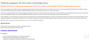 NURS 6051 Assignment The Nurse Leader as Knowledge Worker