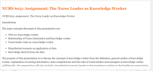 NURS 6051 Assignment The Nurse Leader as Knowledge Worker