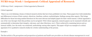 NURS 6052 Week 7 Assignment Critical Appraisal of Research