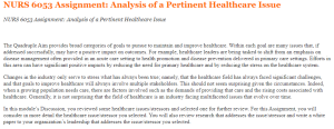 NURS 6053 Assignment Analysis of a Pertinent Healthcare Issue