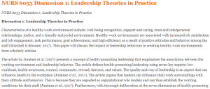 NURS 6053 Discussion 1 Leadership Theories in Practice