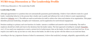 NURS 6053 Discussion 2 The Leadership Profile