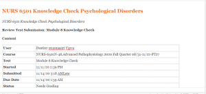 NURS 6501 Knowledge Check Psychological Disorders