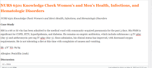 NURS 6501 Knowledge Check Women’s and Men’s Health, Infections, and Hematologic Disorders