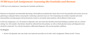 NURS 6512 Lab Assignment Assessing the Genitalia and Rectum