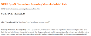 NURS 6512N Discussion Assessing Musculoskeletal Pain
