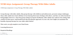 NURS 6650 Assignment Group Therapy With Older Adults