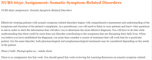 NURS 6650 Assignment Somatic Symptom-Related Disorders