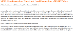 NURS 6650 Discussion Ethical and Legal Foundations of PMHNP Care