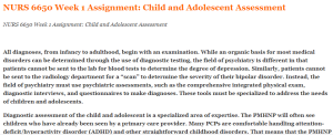 NURS 6650 Week 1 Assignment Child and Adolescent Assessment