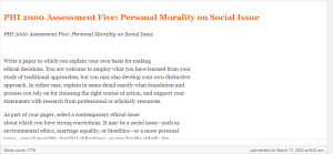 PHI 2000 Assessment Five  Personal Morality on Social Issue