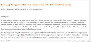 PHI 413 Assignment Field Experience Site Information Form