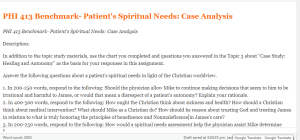 PHI 413 Benchmark- Patient's Spiritual Needs Case Analysis